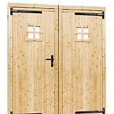 Vuren dubbele 1-ruits deur blank met zwart beslag 168x201cm