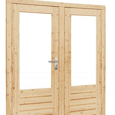 vuren dubbele 1 ruits opdekdeur blank met 5 puntssluiting en dubbelglas 168x201cm