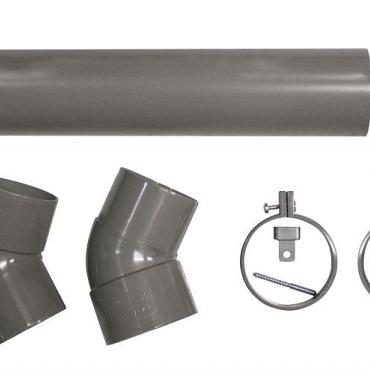 hemelwaterafvoer pvc 8cm 275cm lengte incl. 2 klemmen 2 bochten en bevestigingmateriaal