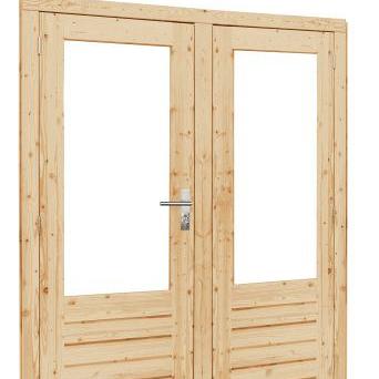 vuren dubbele 1 ruits opdekdeur blank met 5 puntssluiting en dubbelglas 168x201cm