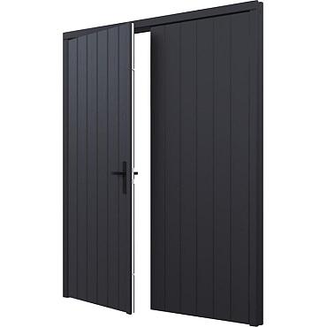 plaatdeur dubbel zwart 2 deuren 93x11 5 kozijn 200x218 9cm incl. hang  en sluitwerk 