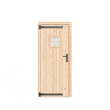 vuren dichte enkele deur met ruitje kleurloos geimp. linksdraaiend zwart beslag 90x201cm