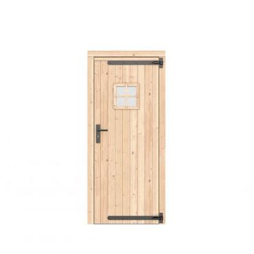 vuren dichte enkele deur met ruitje kleurloos geimp. rechtsdraaiend zwart beslag 90x201cm