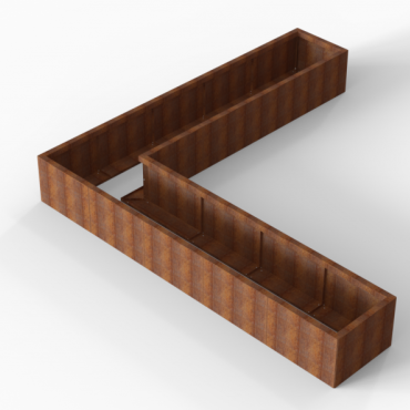 corten bloembak module l vorm 60x300x300x42 cm